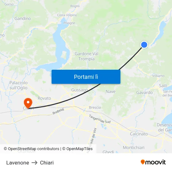 Lavenone to Chiari map