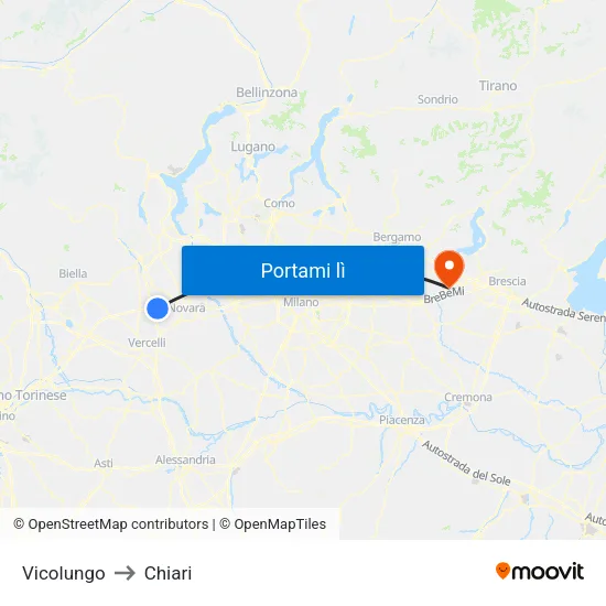Vicolungo to Chiari map