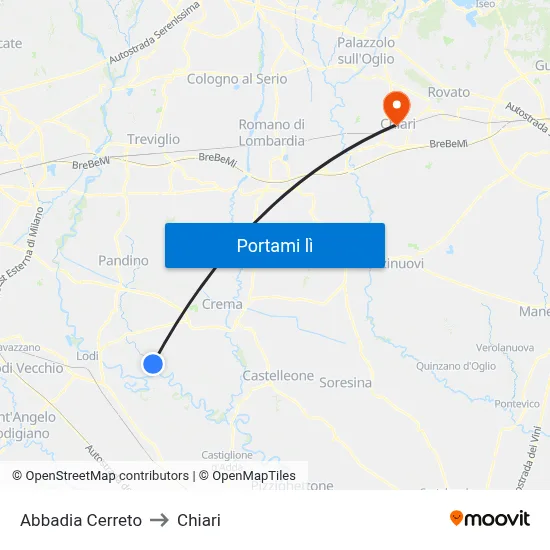 Abbadia Cerreto to Chiari map