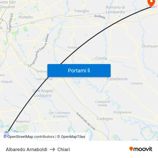 Albaredo Arnaboldi to Chiari map