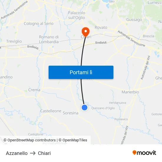 Azzanello to Chiari map