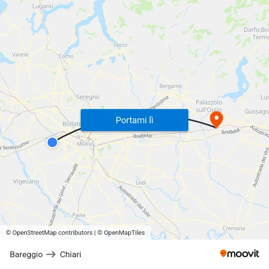 Bareggio to Chiari map