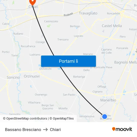 Bassano Bresciano to Chiari map