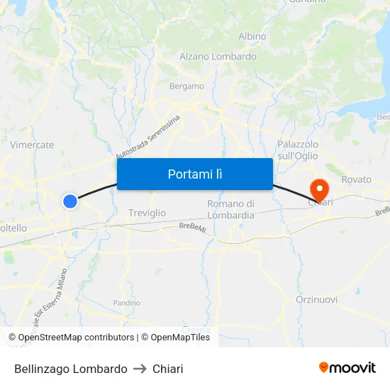 Bellinzago Lombardo to Chiari map