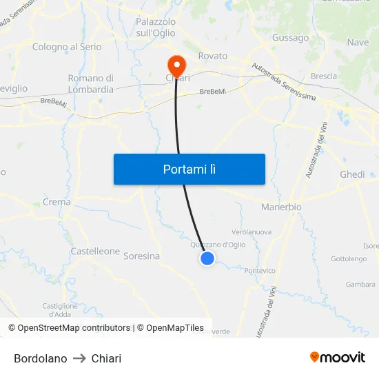 Bordolano to Chiari map