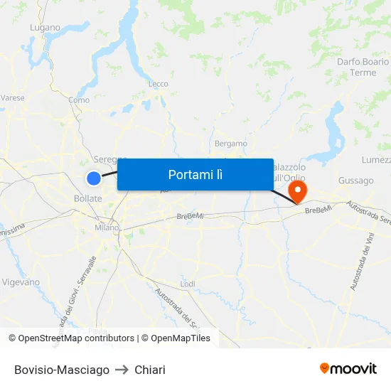 Bovisio-Masciago to Chiari map