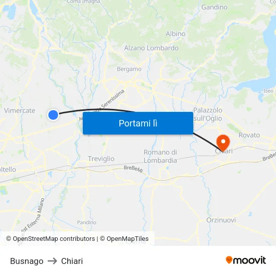Busnago to Chiari map