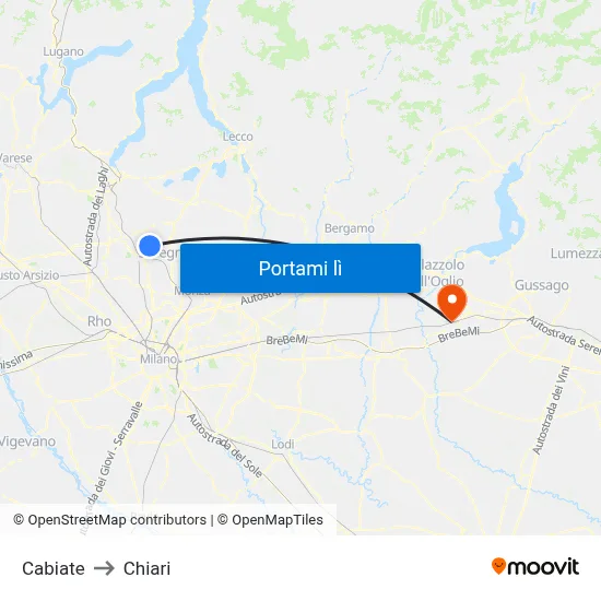 Cabiate to Chiari map