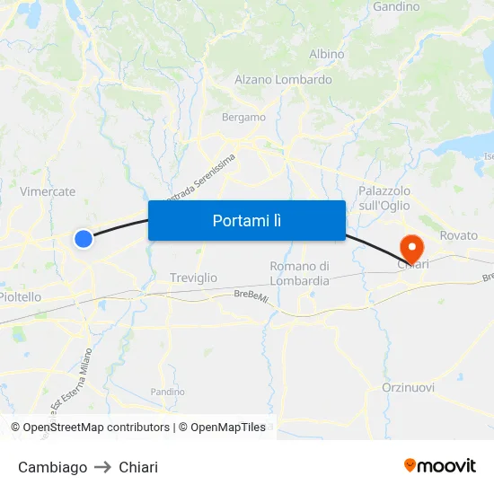 Cambiago to Chiari map