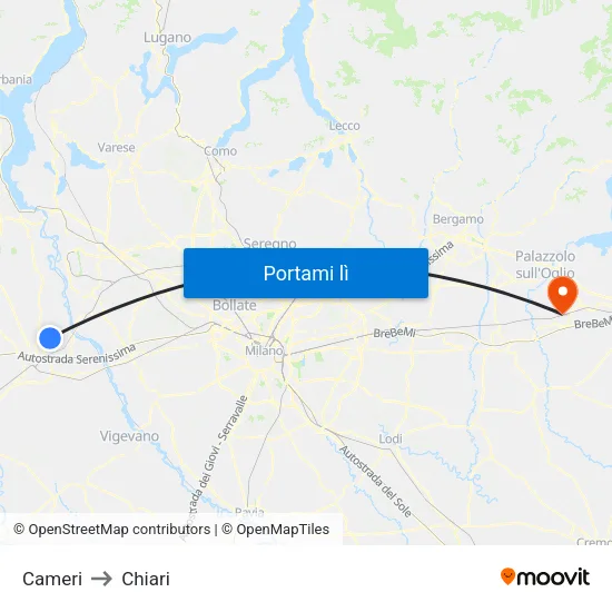Cameri to Chiari map