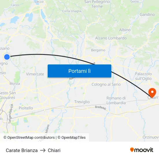 Carate Brianza to Chiari map