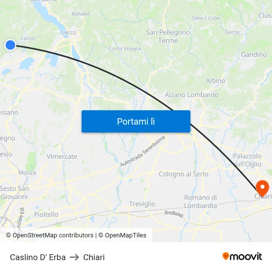 Caslino D' Erba to Chiari map