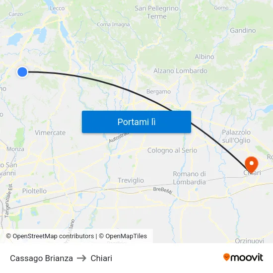 Cassago Brianza to Chiari map