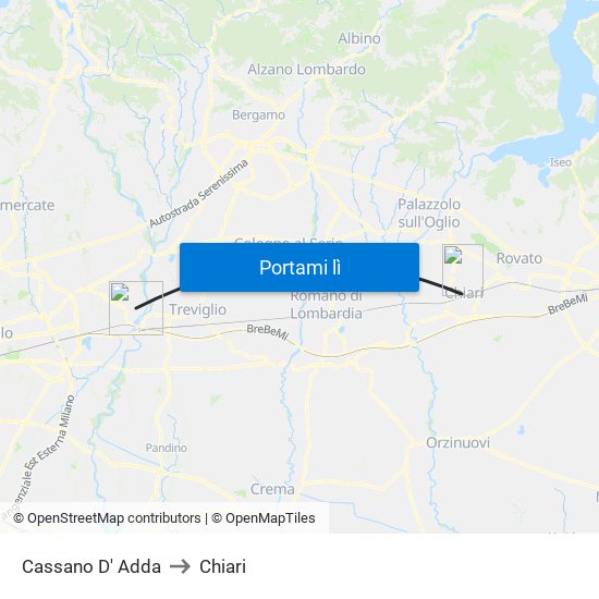 Cassano D' Adda to Chiari map