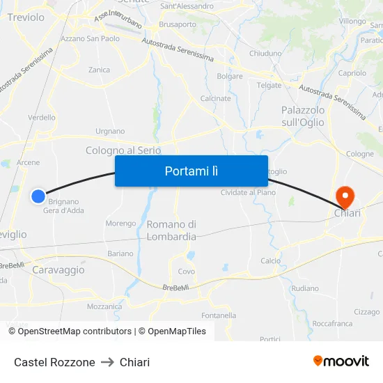 Castel Rozzone to Chiari map