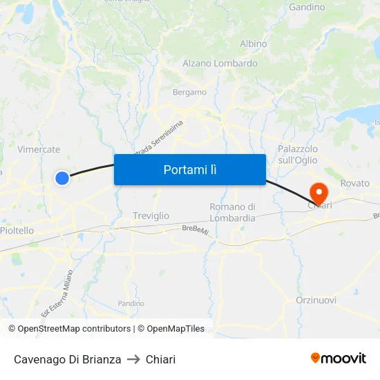 Cavenago Di Brianza to Chiari map