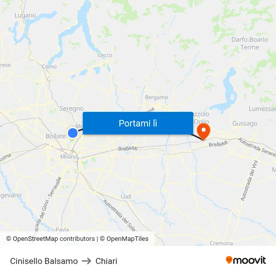 Cinisello Balsamo to Chiari map