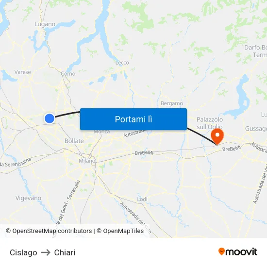 Cislago to Chiari map