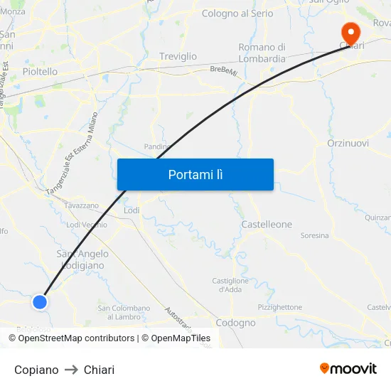 Copiano to Chiari map