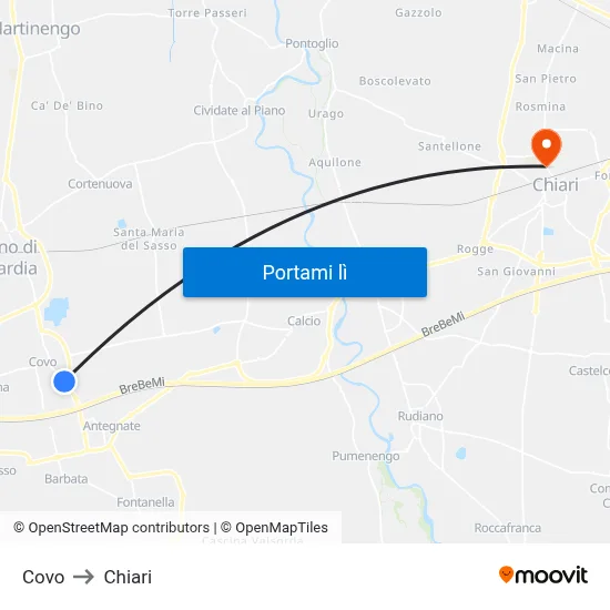 Covo to Chiari map