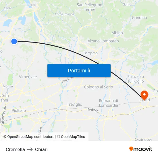 Cremella to Chiari map