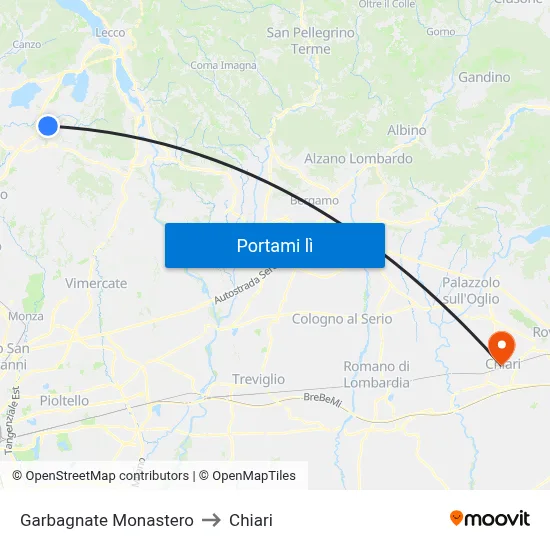 Garbagnate Monastero to Chiari map