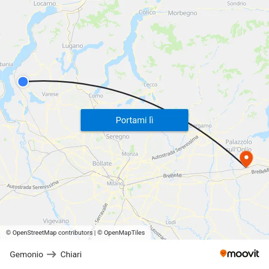 Gemonio to Chiari map