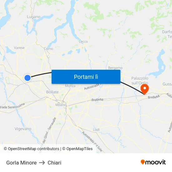 Gorla Minore to Chiari map