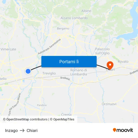 Inzago to Chiari map