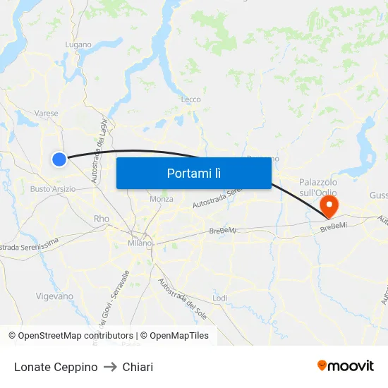 Lonate Ceppino to Chiari map