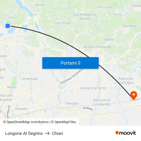 Longone Al Segrino to Chiari map