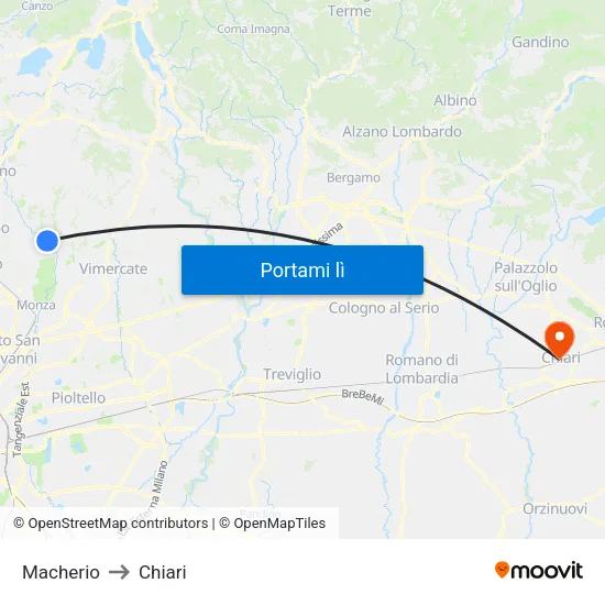 Macherio to Chiari map