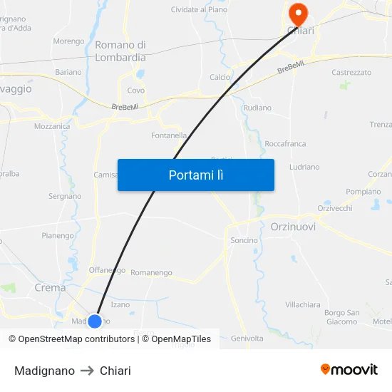 Madignano to Chiari map