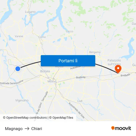 Magnago to Chiari map