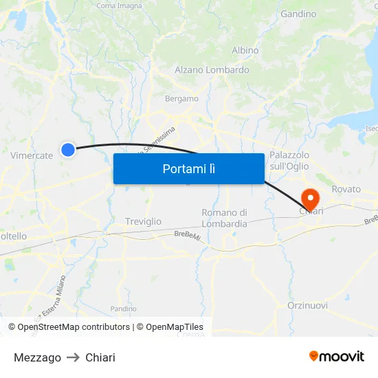 Mezzago to Chiari map