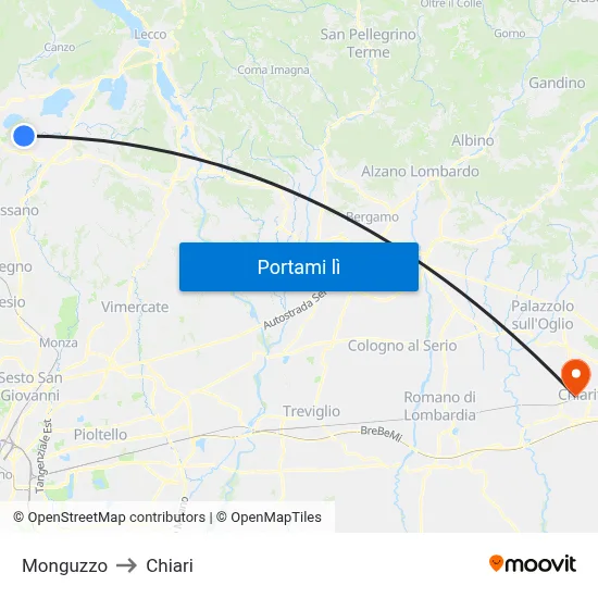 Monguzzo to Chiari map