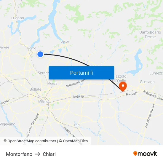Montorfano to Chiari map