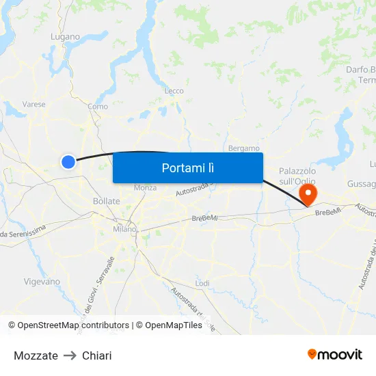 Mozzate to Chiari map