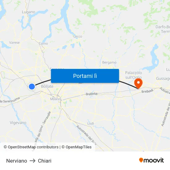 Nerviano to Chiari map