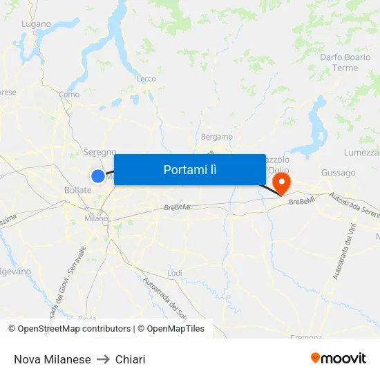 Nova Milanese to Chiari map