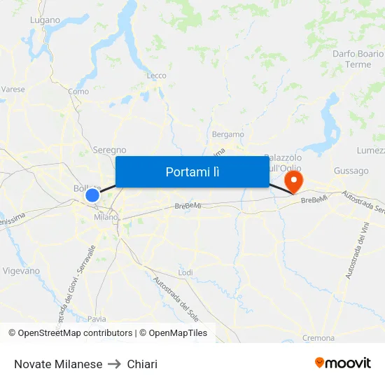 Novate Milanese to Chiari map