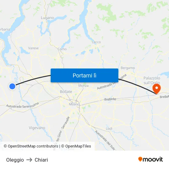 Oleggio to Chiari map