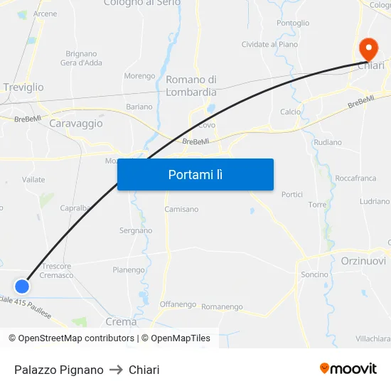 Palazzo Pignano to Chiari map