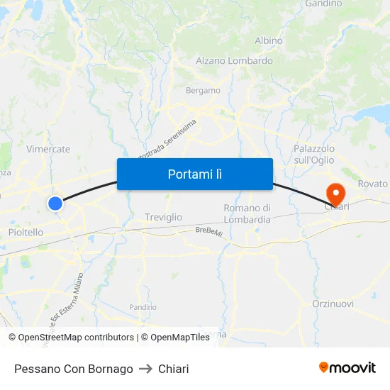 Pessano Con Bornago to Chiari map