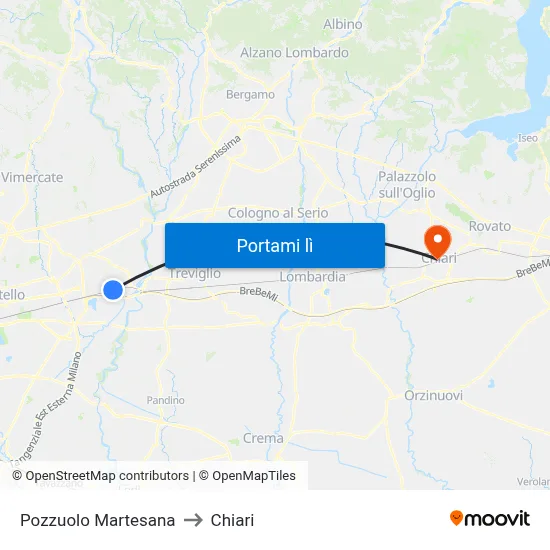 Pozzuolo Martesana to Chiari map