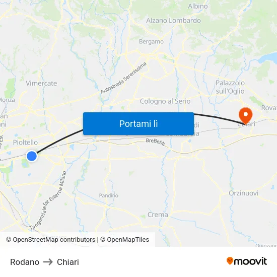 Rodano to Chiari map