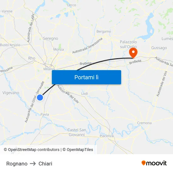 Rognano to Chiari map