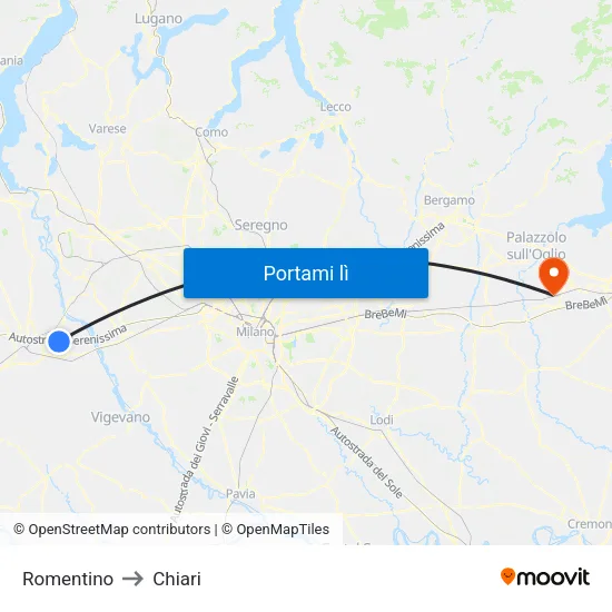 Romentino to Chiari map