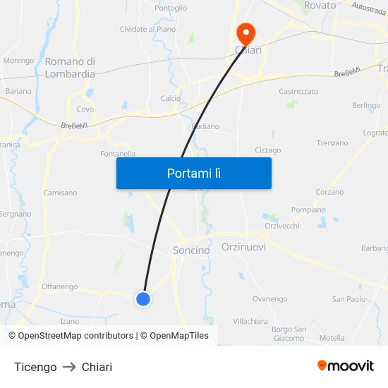 Ticengo to Chiari map