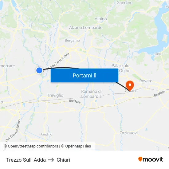 Trezzo Sull' Adda to Chiari map